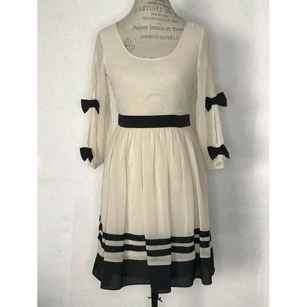 Anthropologie A'reeve Tea Dress Cream Black Size S - Picture 2 of 10